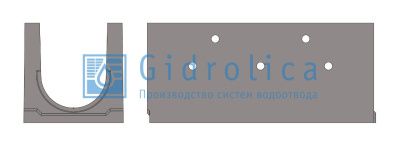 Лоток водоотводный бетонный коробчатый (СО-300мм), с дренажным отверстием слева и водосливом KUолв 100.44(30).45(38,5) - BGU